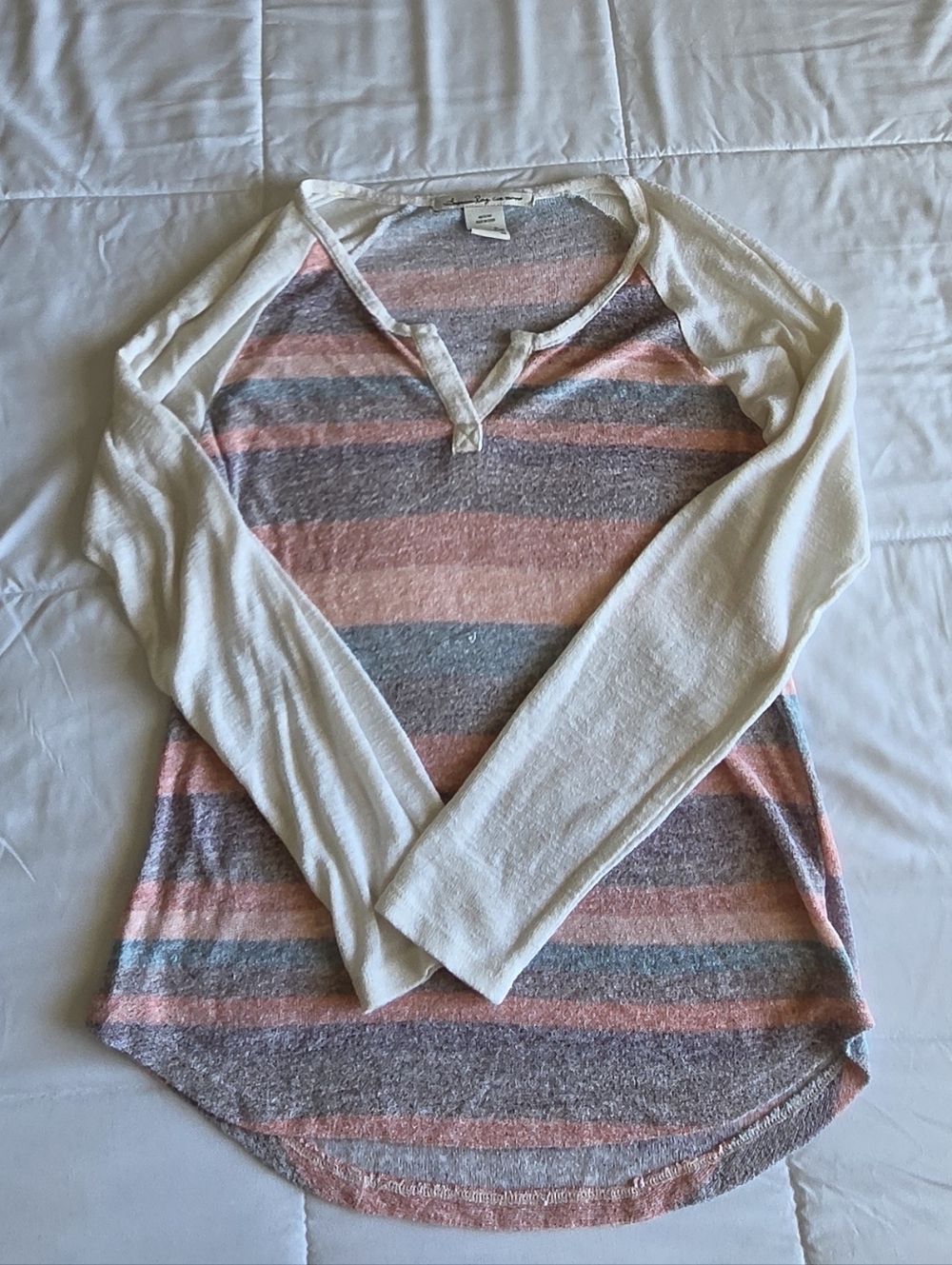 American Rag Pink, Gray & Cream Striped Raglan Long Sleeve Top - Picture 2 of 4